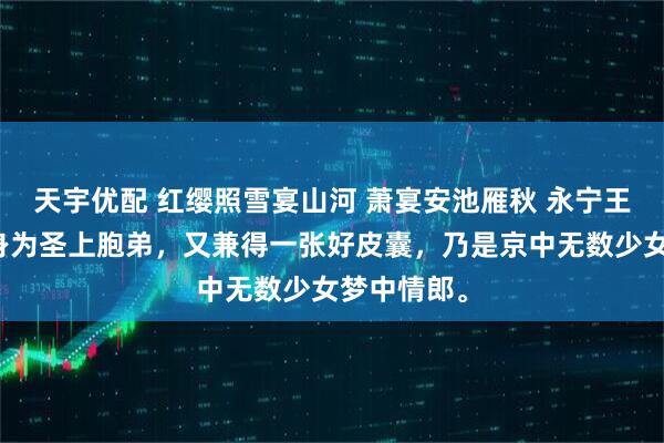 天宇优配 红缨照雪宴山河 萧宴安池雁秋 永宁王萧宴安，身为圣上胞弟，又兼得一张好皮囊，乃是京中无数少女梦中情郎。